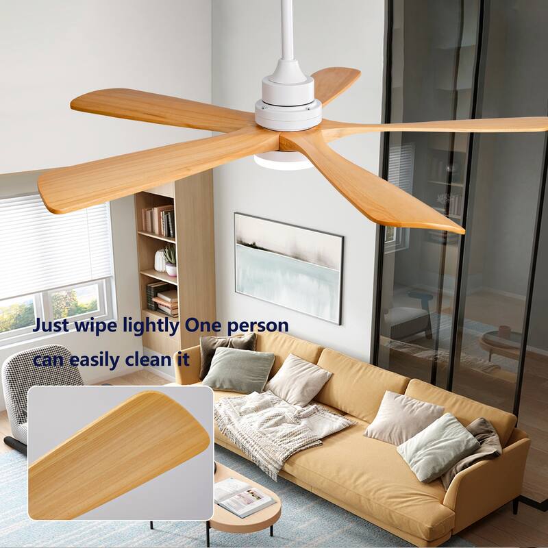 52" Ceiling Fans With Lights and Remote Control, Dimmable LED, 5 Solid Wood Blades,for Bedroom, Living Room - 52 Inches