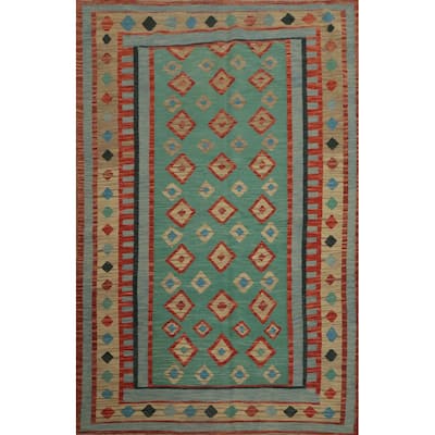 Hand Woven Oriental 100% Wool Carpet Southwestern Tribal Green Kilim Area Rug - 7' 11'' X 5' 8''