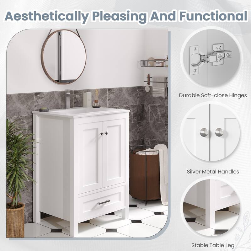 Modern Bathroom Vanity with Ceramic Sink, Soft-Close Storage Cabinet and Glossy Easy-Clean Countertop