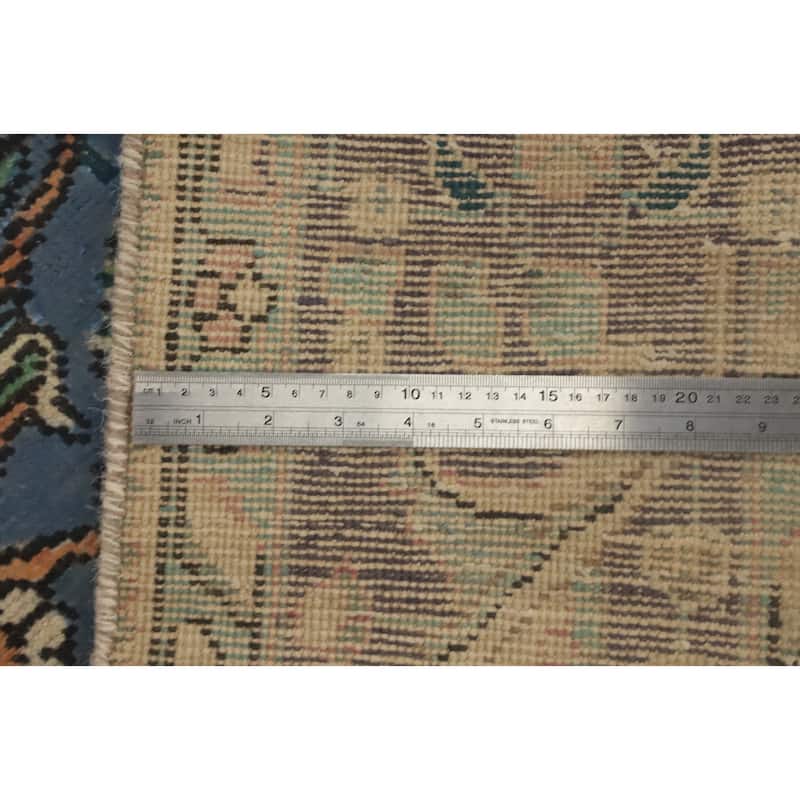 Hand Knotted Oriental 100% Wool Carpet Traditional Floral Navy Blue & Blues Tabriz Area Rug - 9' 4'' X 6' 9''