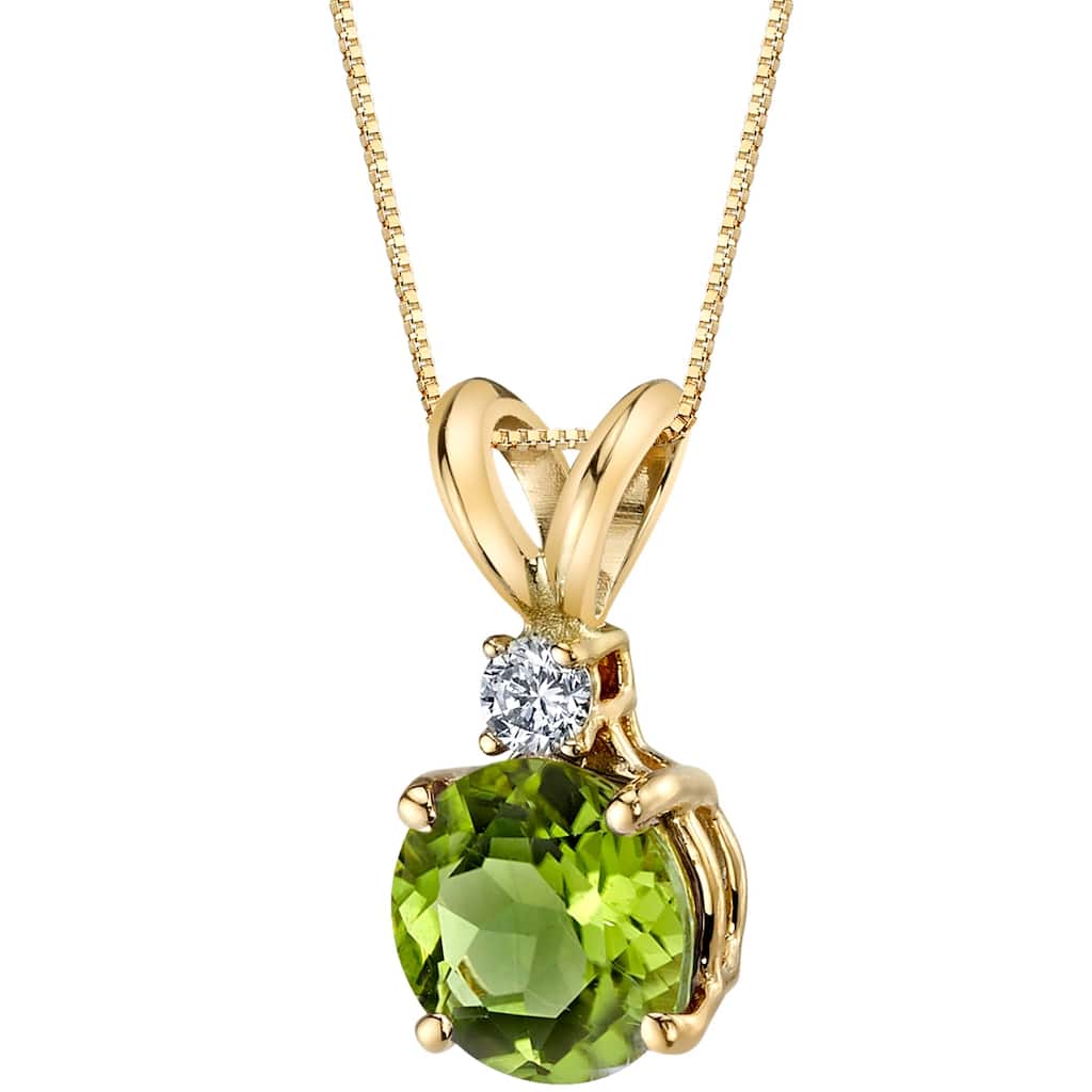 Oravo 14k Yellow Gold 1.00 ct Round Cut Peridot Diamond Pendant