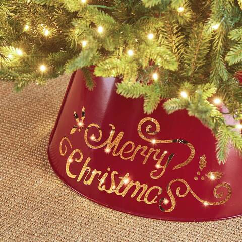 Glitzhome "Merry Christmas" Die-cut Metal Tree Collar with Light String
