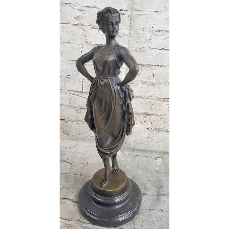 Bronze Sculpture Figure Of Woman With Hands On Her Hips 14.5 Inches X 6 Inches