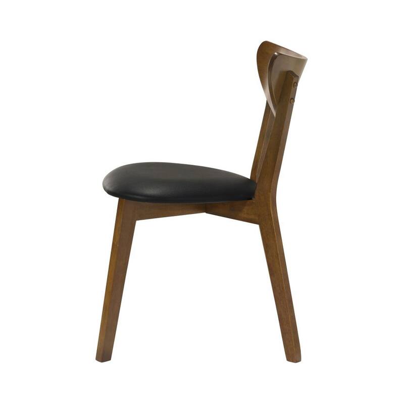 Set of 2 Dining Chairs With Black Leatherette Seat, Dark Walnut