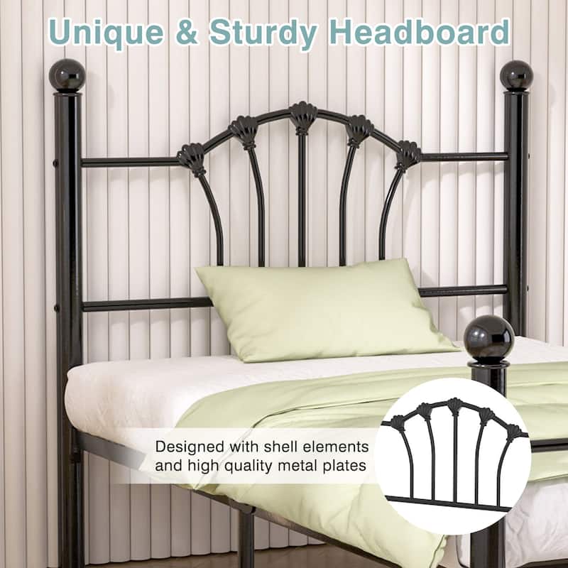 VECELO 2-Pack Twin Size Classic Metal Bed Frame Shell & Roman Column Design Sturdy Space-Saving Twin Bed Frame for Family Kids