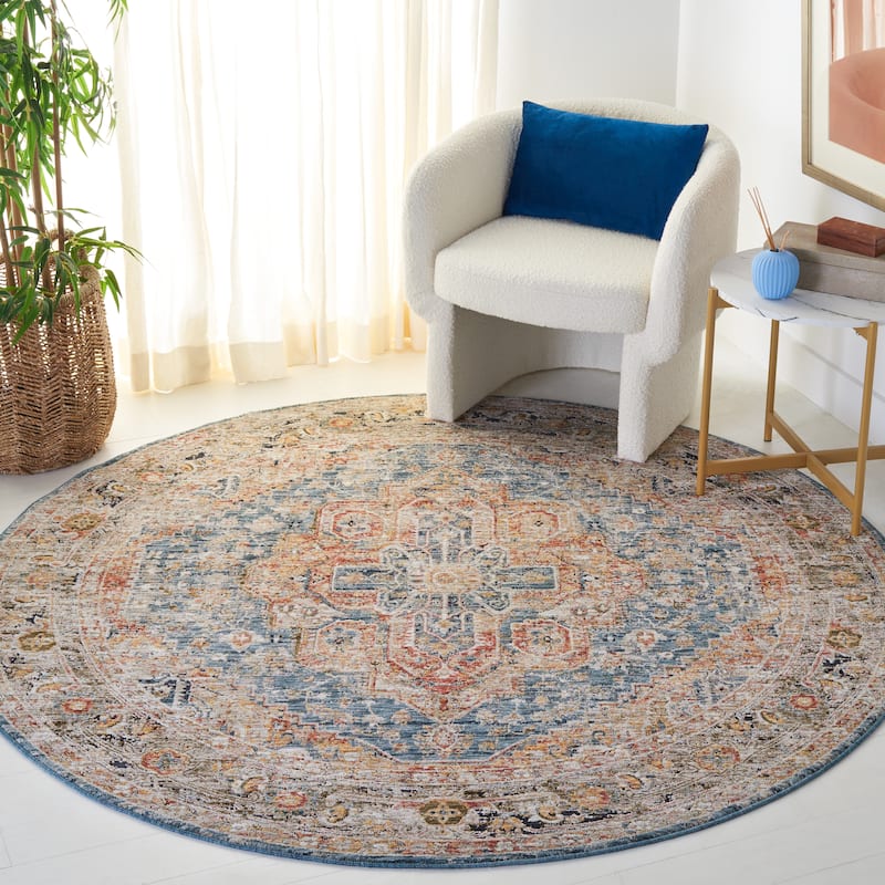 SAFAVIEH Silverado Yetta Vintage Oriental Rug - 6'4" Round - Blue/Rust