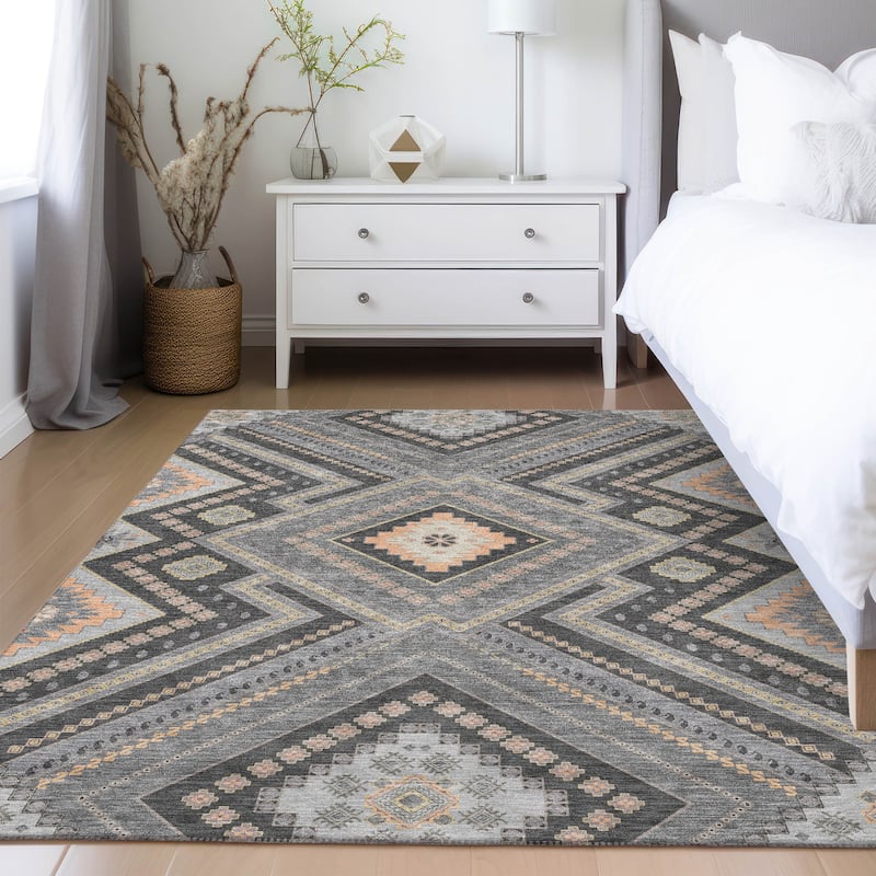 Machine Washable Indoor/ Outdoor Global Boho Chantille Rug