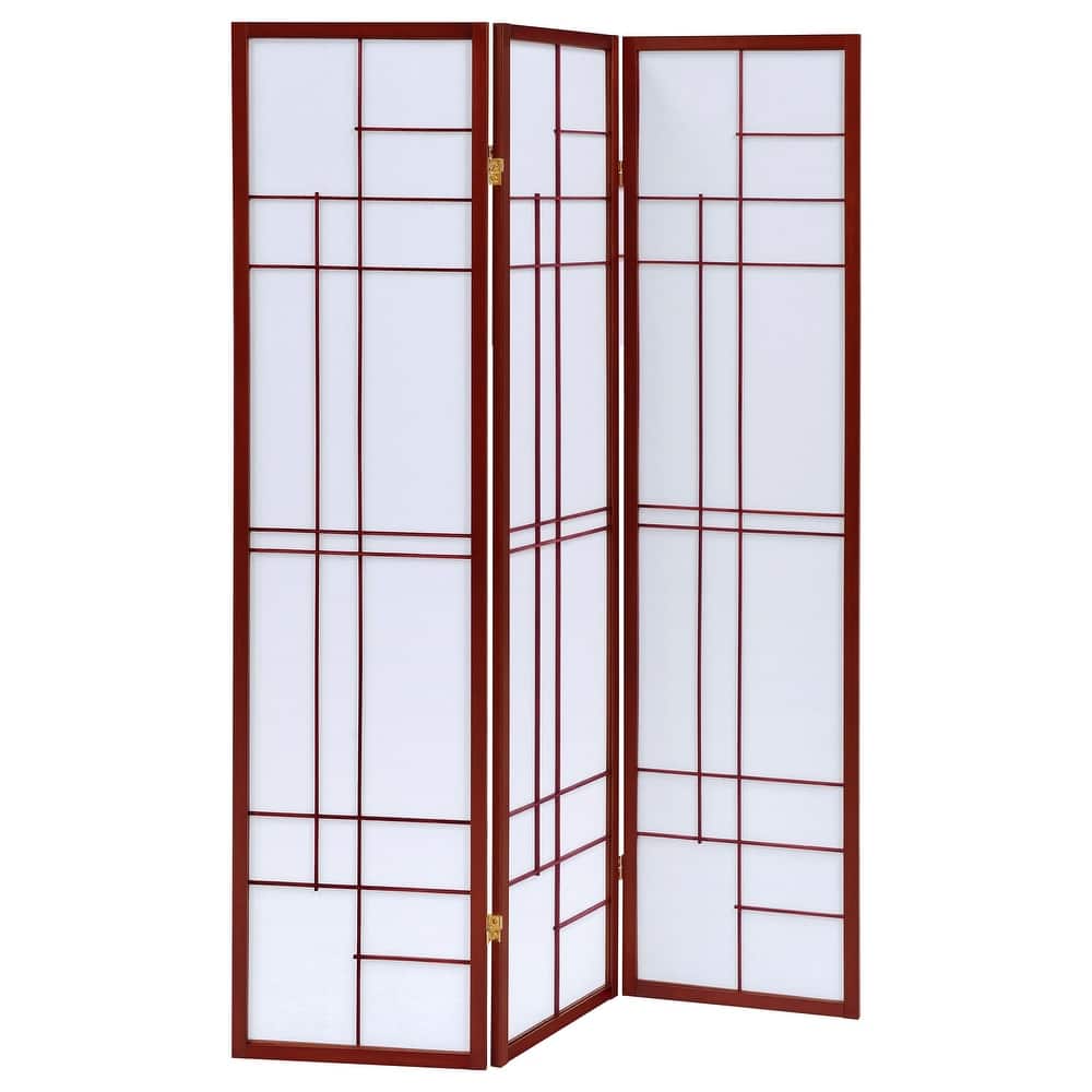Katerina White and Cherry 3-panel Folding Floor Screen
