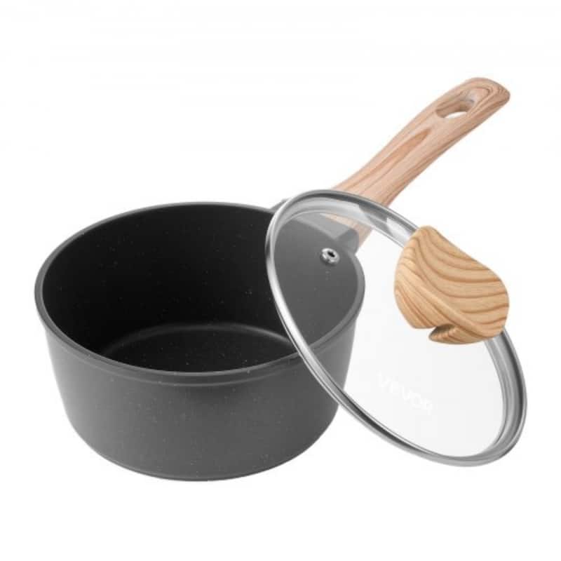 1.5QT Aluminum Saucepan with Detachable Handle and Lid - Black