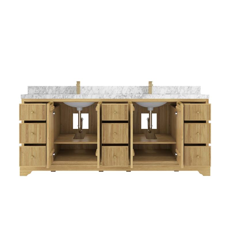Willow Collections 84 in. W x 22 in. D Austin Solid Teak Wood Double Sink Bathroom Vanity with Countertop