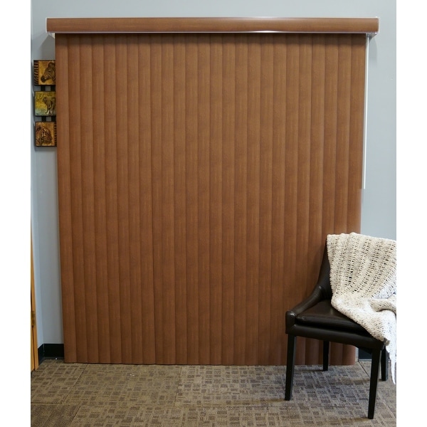 BlindDen Chestnut Woodlook Vinyl Vertical Blind, CORDLESS - Bed