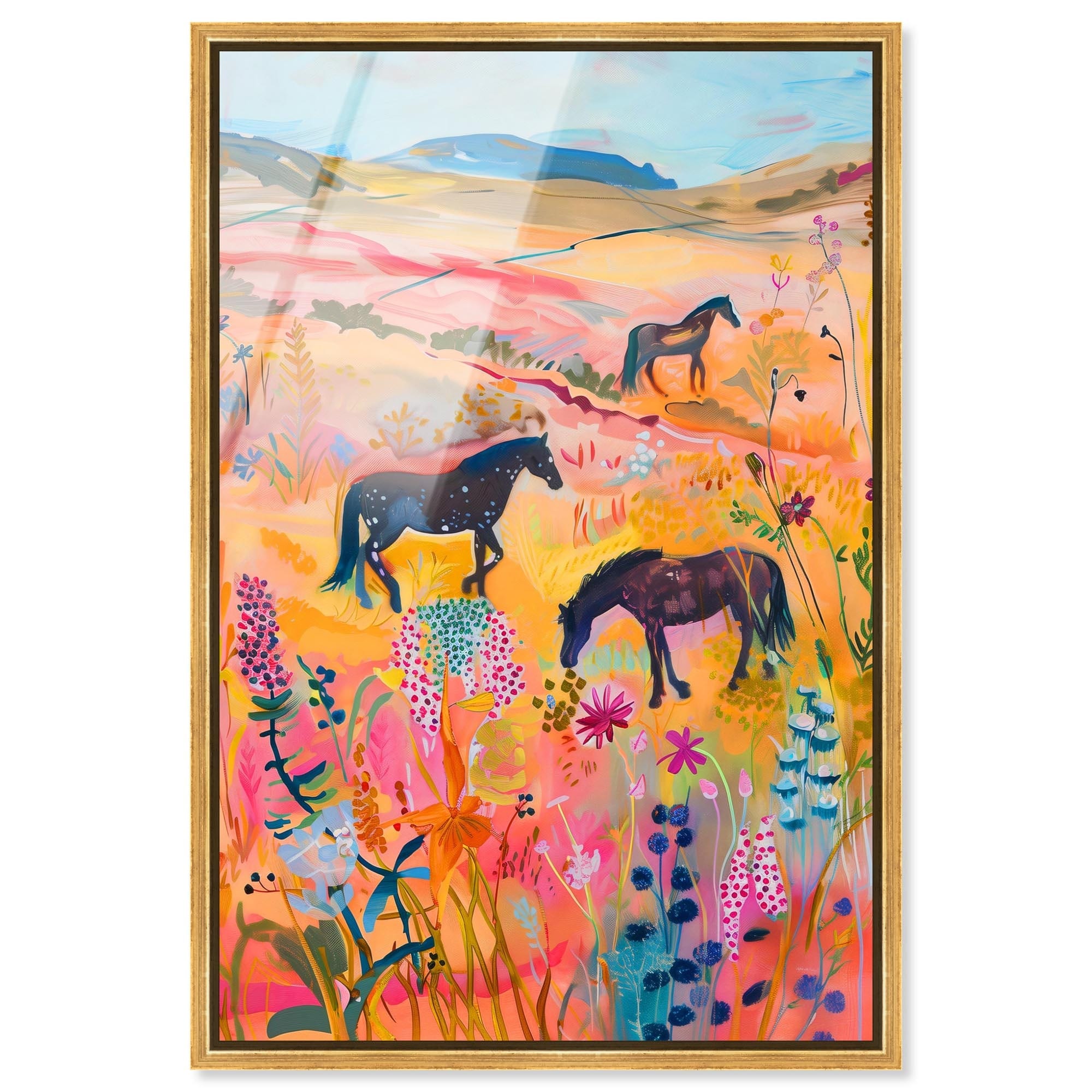 Horses in Beautiful Pasture II Framed Acrylic Wall Art by Art Remedy