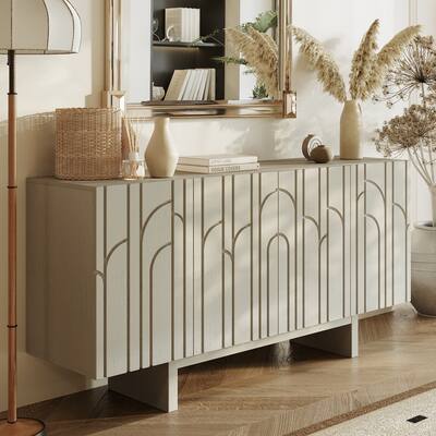 Clihome Modern Wood Storage Sideboard with 4 Cabinets