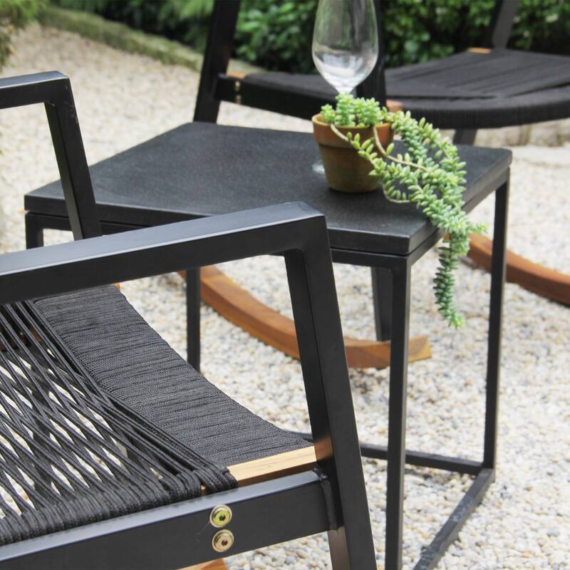 M4H Cabra 3-Piece Solid Wood Metal Rocking Outdoor Rope Chair Set
