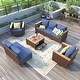 preview thumbnail 2 of 18, 8-Pc Wicker Patio Set w/Thick Cushions, 2 Swivel Rocking Chairs & Acacia Table for Backyard