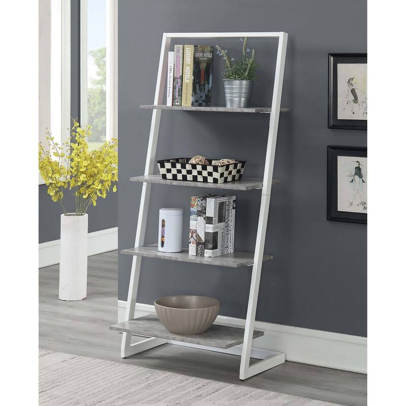 Convenience Concepts Graystone Ladder Bookshelf - faux birch/white frame