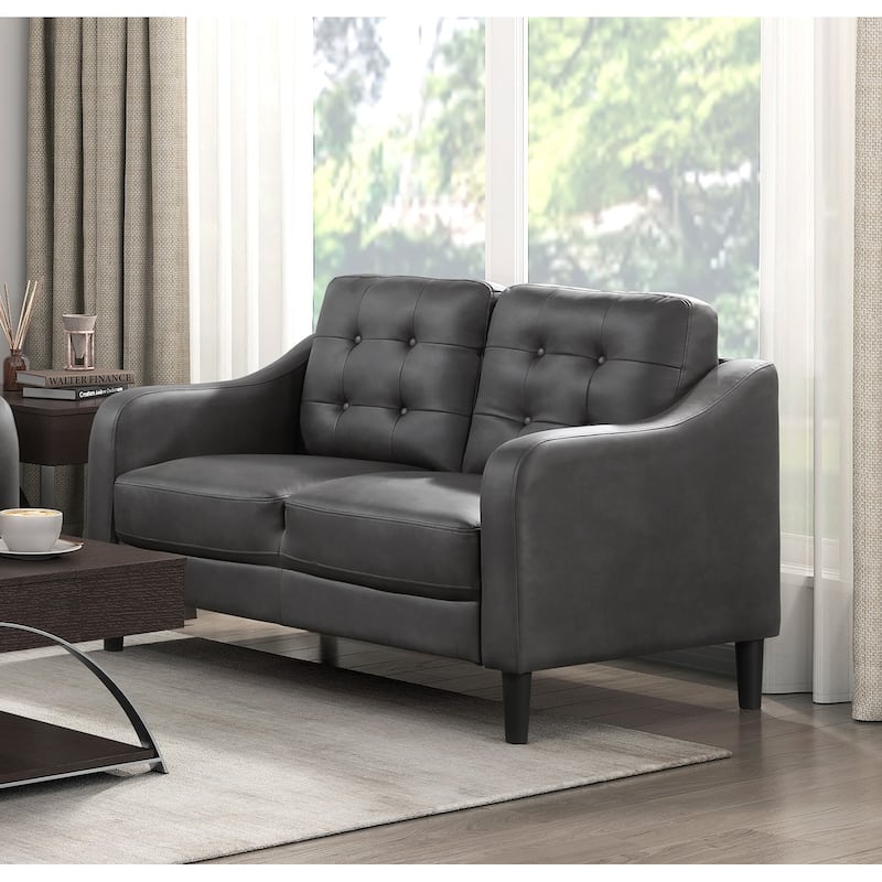 Gray Polished Microfiber Upholstered 1Pc Loveseat Button Tufted Contoured Arms Solid Wood Frame Casual Living Room Furniture