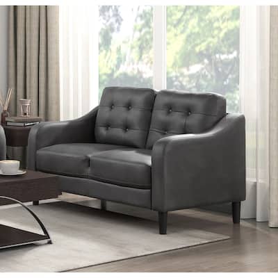 Gray Polished Microfiber Upholstered 1Pc Loveseat Button Tufted Contoured Arms Solid Wood Frame Casual Living Room Furniture