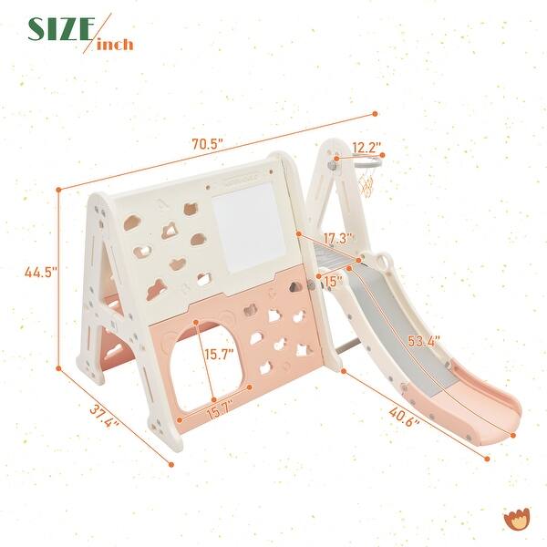 dimension image slide 1 of 3, Indoor Kids Slide Set With Basketball Hoop Non-slip Heavy Duty Children Playground Activity Center