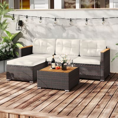 Costway 5 Piece Wicker Conversation Set Patio Rattan Chair & Coffee - See Details