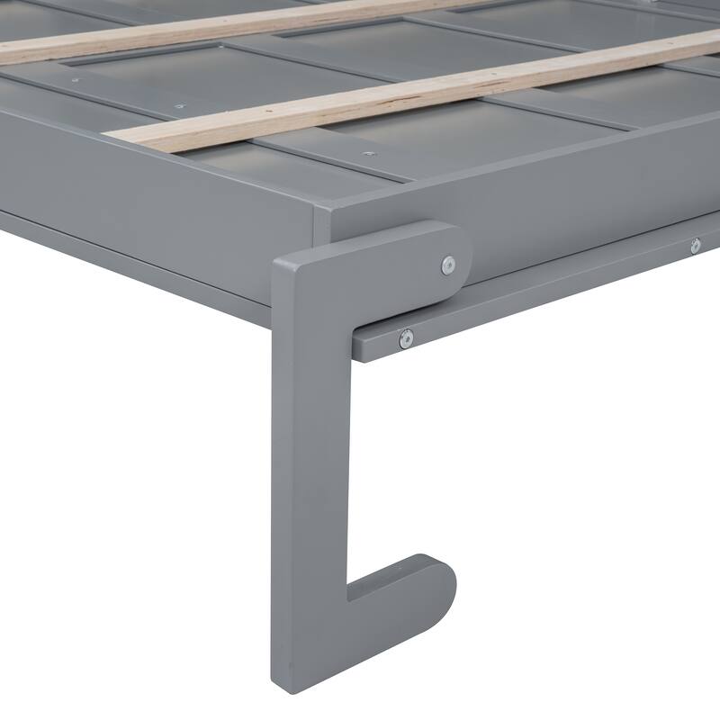 Queen Size Foldable Wall Bed with Shelves & USB, Space-Saving Design, Gray