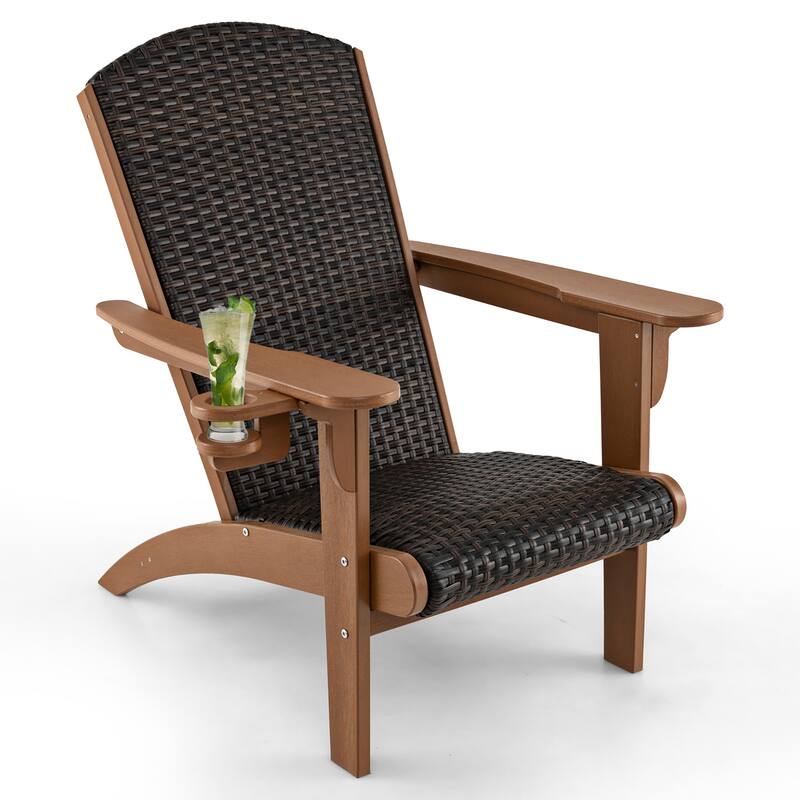 Gymax Set of 4 Adirondack Chair w/ Rattan Padded Seat & Back Wide