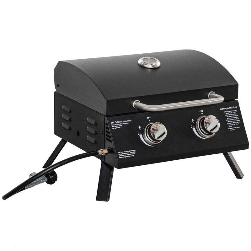 GDFStudio - Portable 2-Burner Outdoor BBQ Grill with Folding Legs