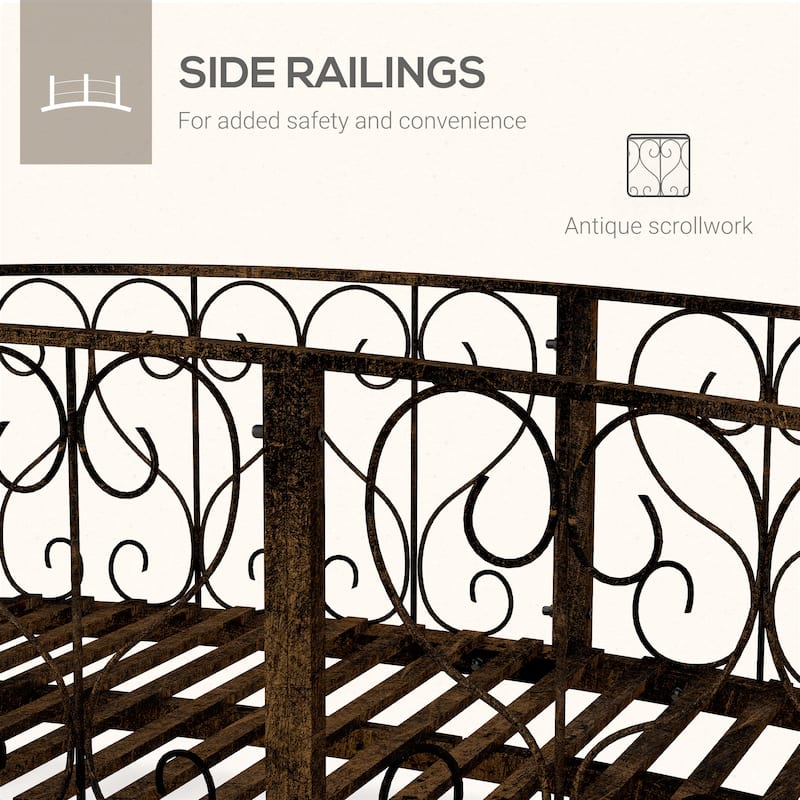 Outsunny 7' Metal Arch Garden Bridge with Safety Siderails, Decorative Arc Footbridge with Delicate Scrollwork "S" Motifs