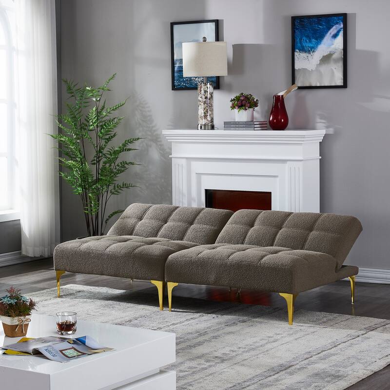 Convertible Sofa Bed with Teddy Fabric, Freely Configurable Sections