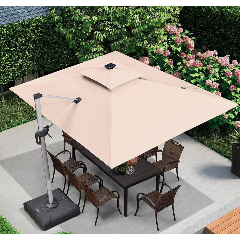 PURPLE LEAF 9 x 12 ft Double Top LED Rectangle Patio Cantilever Umbrella with Base