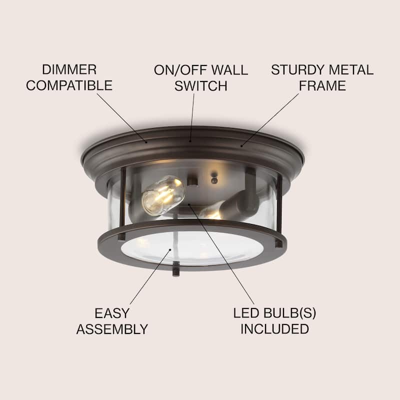 Henry 13.25" Metal/Glass LED Flush Mount, by JONATHAN Y