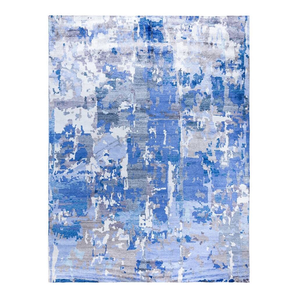 Modern One-of-a-Kind Hand-Knotted Area Rug, Blue - 9' 1" x 11' 10"