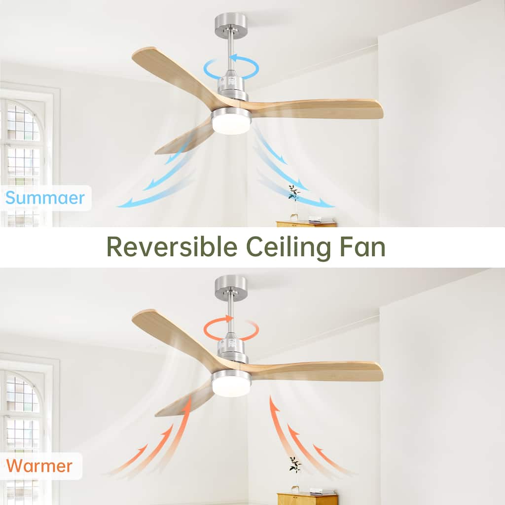 Wood Reversible Ceiling Fan with Dimmable 3 Color LED Light & 6-Speed Remote Control, and Silent Operation