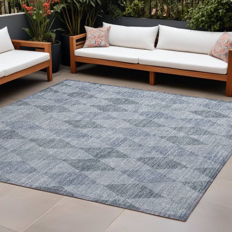 Altolo Modern Geometric Weather Resistant Blended Style Outdoor Rug - 10' X 14' - Blue