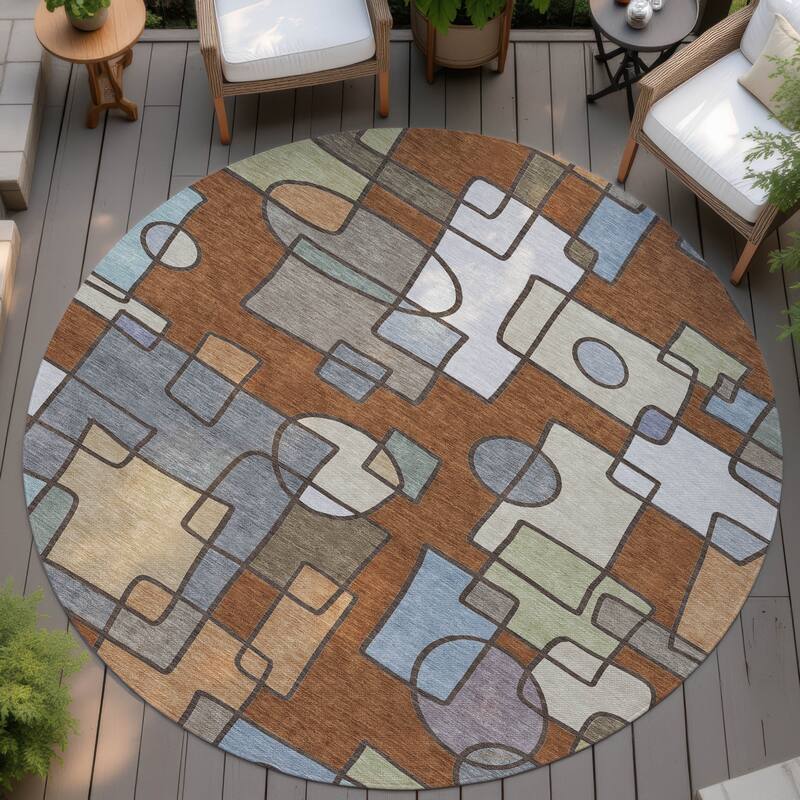 Machine Washable Indoor/ Outdoor Contemporary Prenner Chantille Rug - Paprika - 8' x 8'