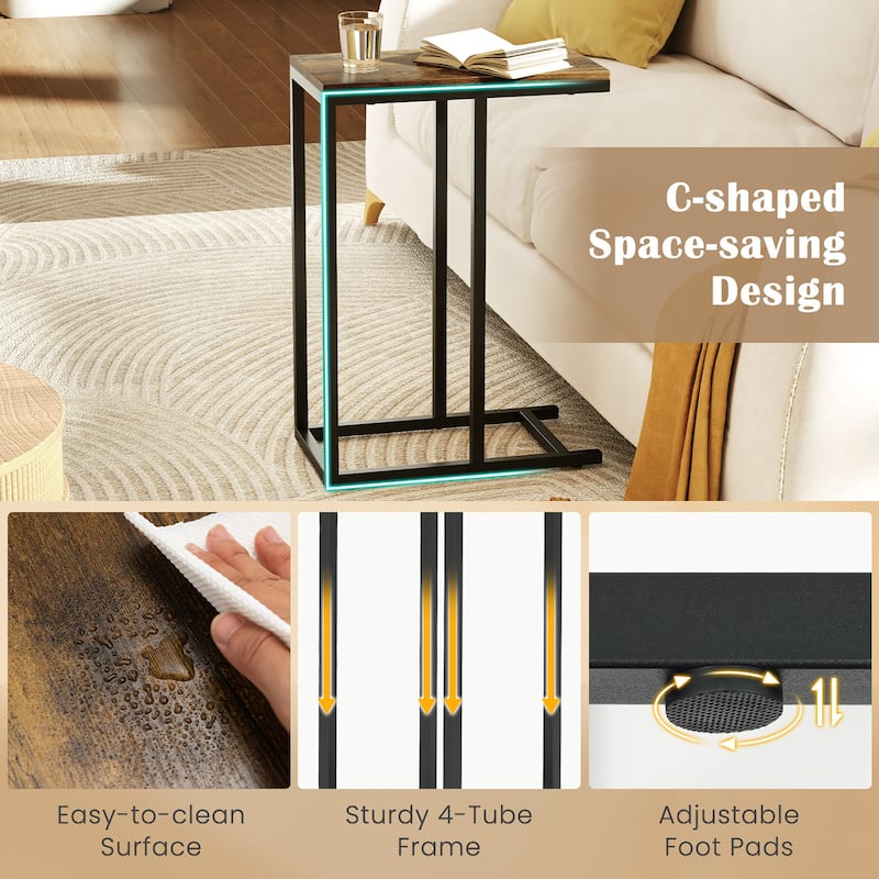 Gymax C-shaped End Table Modern Sofa Side Table w/ Adjustable Foot