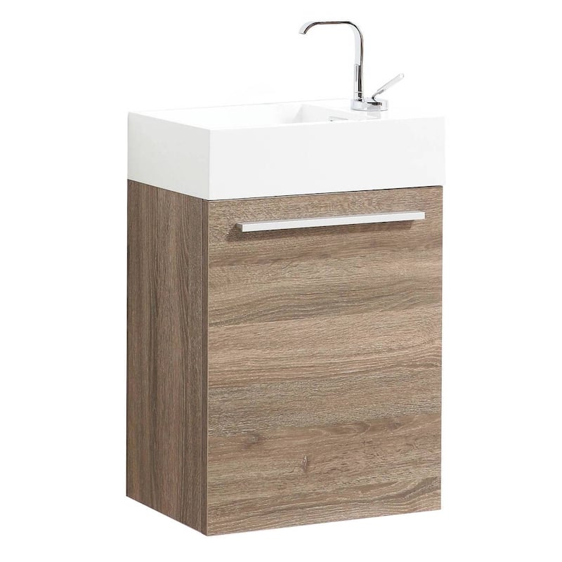 Blossom 18 Inch Floating Wall-Mount Vanity Set w/ Acrylic Sink - Cart Oak