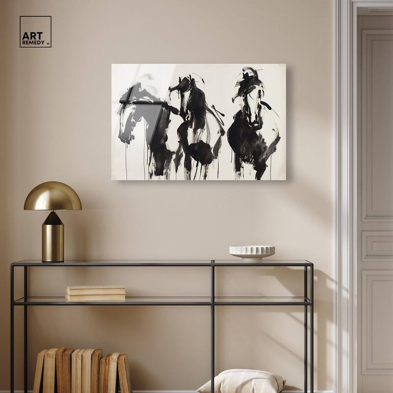 Horses in Ink Acrylic by Art Remedy, Ready to Hang