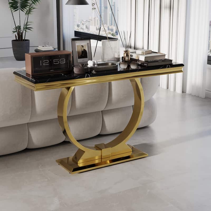 50 inch Rectangle Console Table with Circle Base - Black