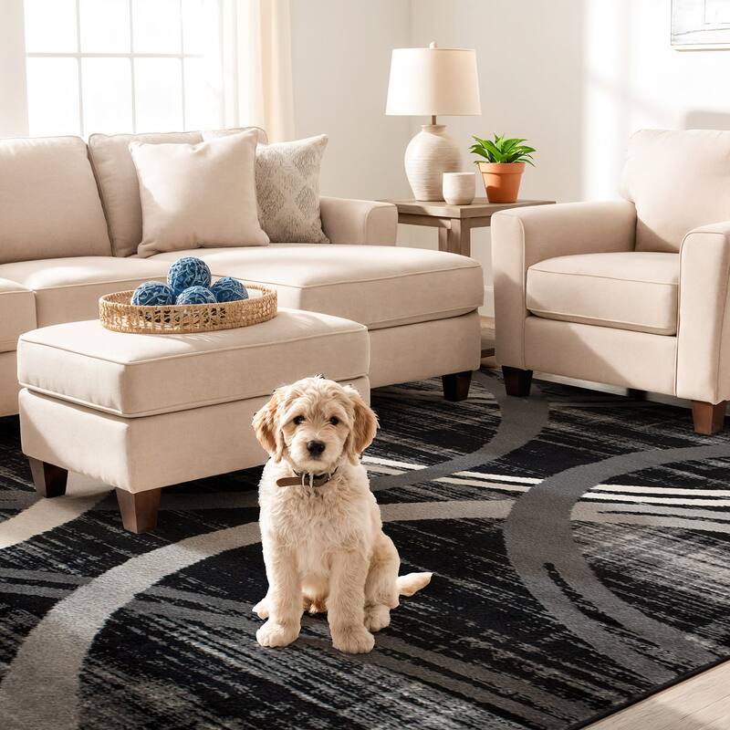 World Rug Gallery Contemporary Abstract Circles Design Area Rug - 5'3" x 7'3" - Black