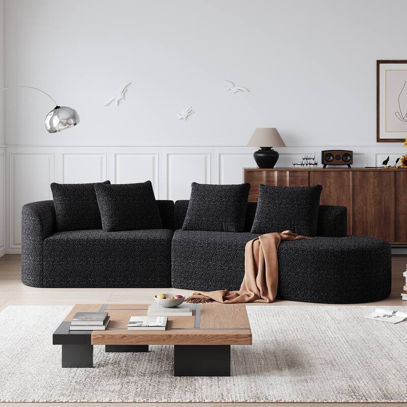 Upholstered Oversized Sectional Sofa, 112-Inch Chenille 4-Seater Extra Deep & Wide Seat Curved Cloud Couch with 4 Throw Pillows