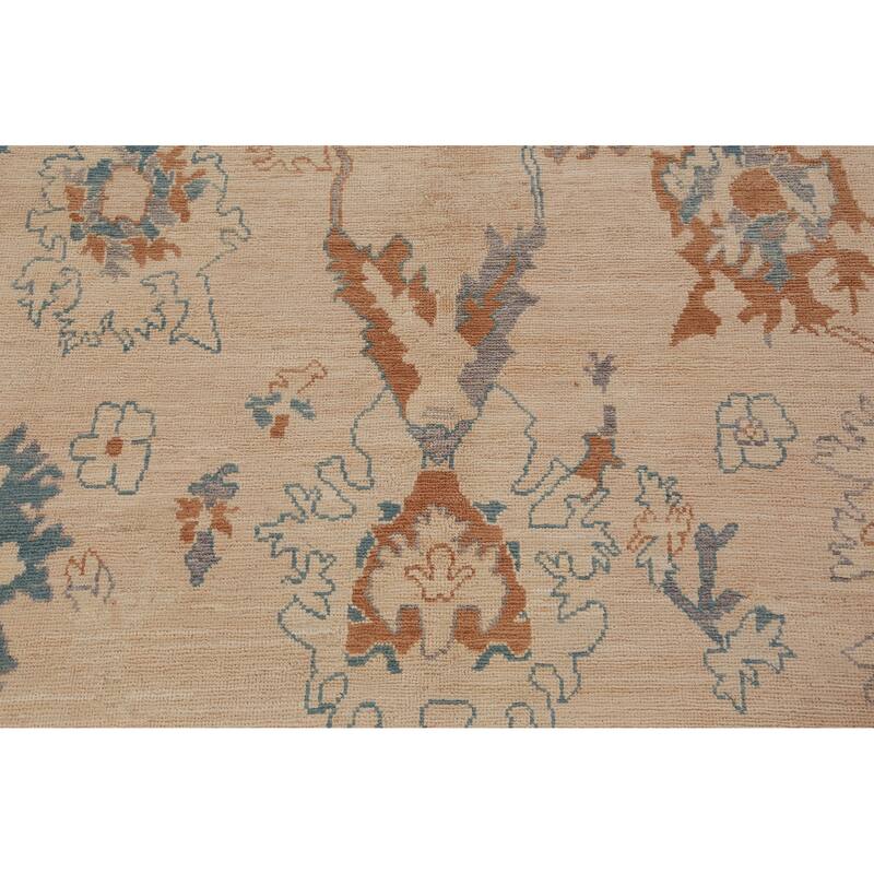 Hand Knotted Oriental 100% Wool Carpet Transitional All-Over Beige & Ivories Oushak Area Rug - 8' 5'' X 6' 6''
