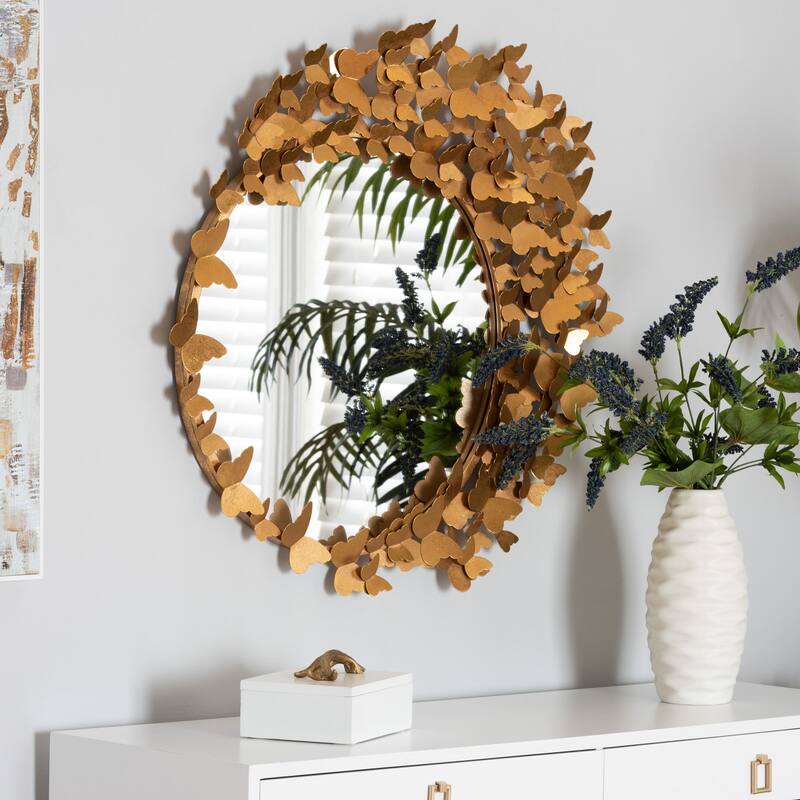 Tauriel Modern Glam and Luxe Antique Goldleaf Metal Butterfly Accent Wall Mirror - Antique goldleaf