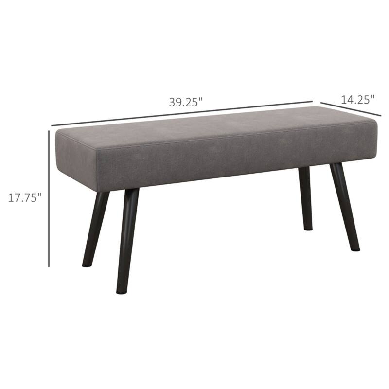 Grey Velvet Upholstered Bench with Steel Legs and Foot Pads Ideal for Bedroom or Entryway - 39.25" W x 14.25" D x 17.75" H
