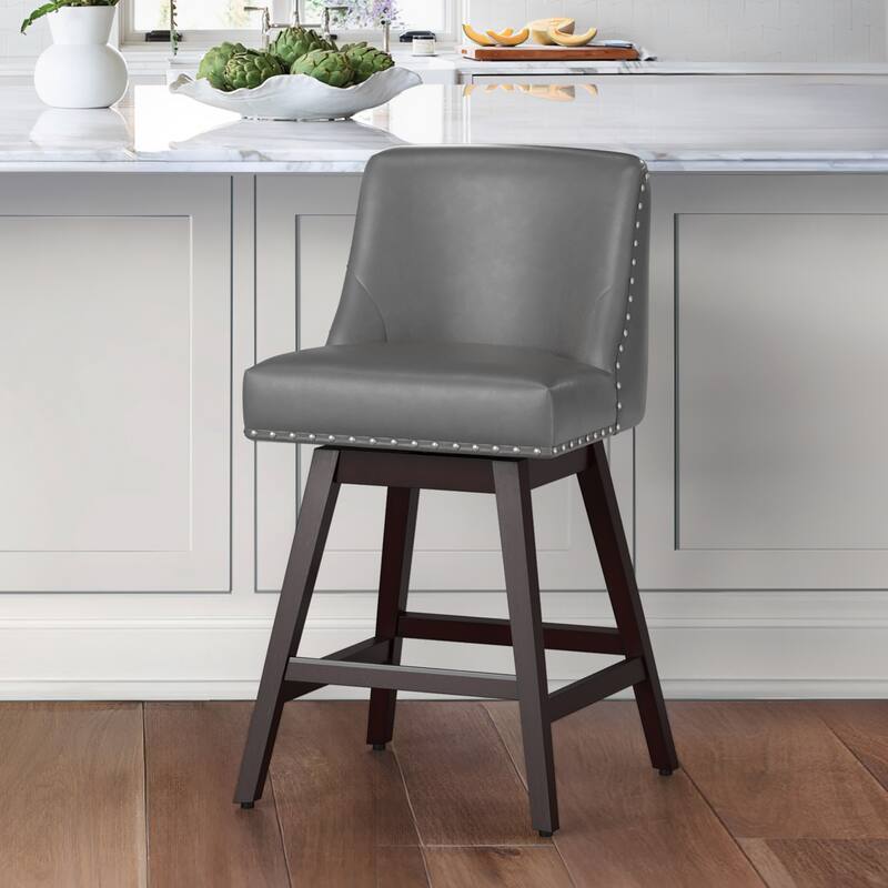 26 in. Fabric Upholstered Counter Height Swivel Bar Stool with Footrest - 19.6"D x 19.6"W x 37"H