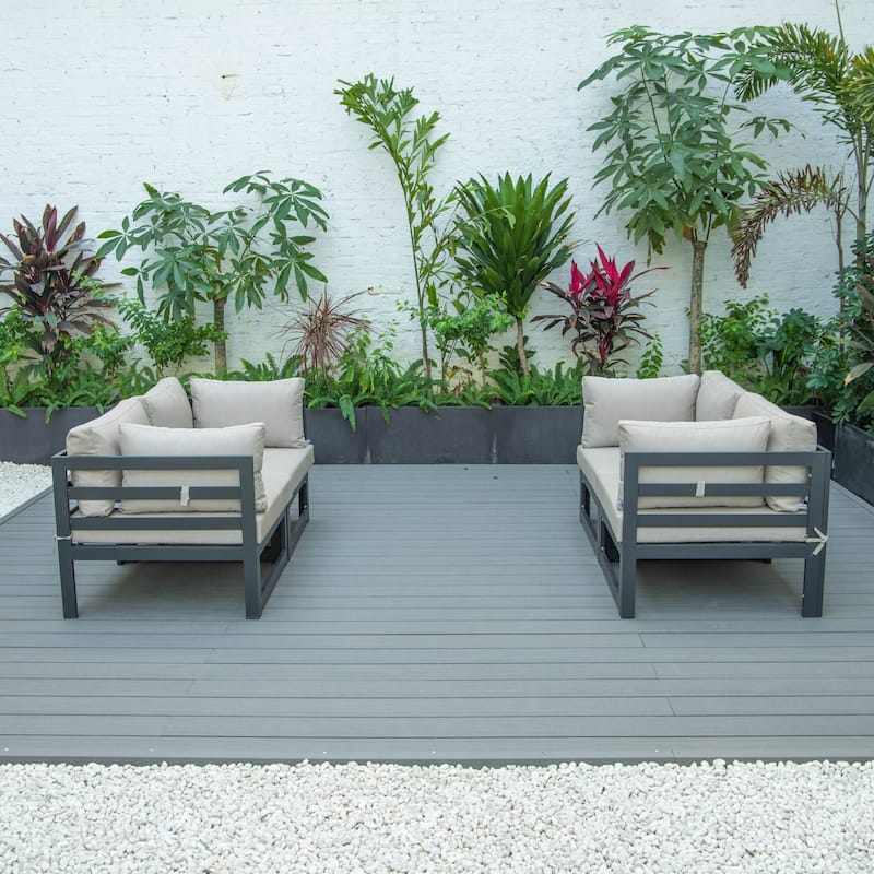 LeisureMod Chelsea 4-Piece Outdoor Patio Sectional Loveseat Set Black Aluminum with Cushions