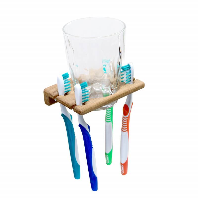 Traditional Solid Teak Wall Mount Glass and Toothbrush Holder - 1" X 4.75" X 3.63"