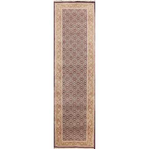 Wool/ Silk Geometric Tabriz Oriental Runner Rug Hand-knotted Carpet - 2'6" x 9'10"
