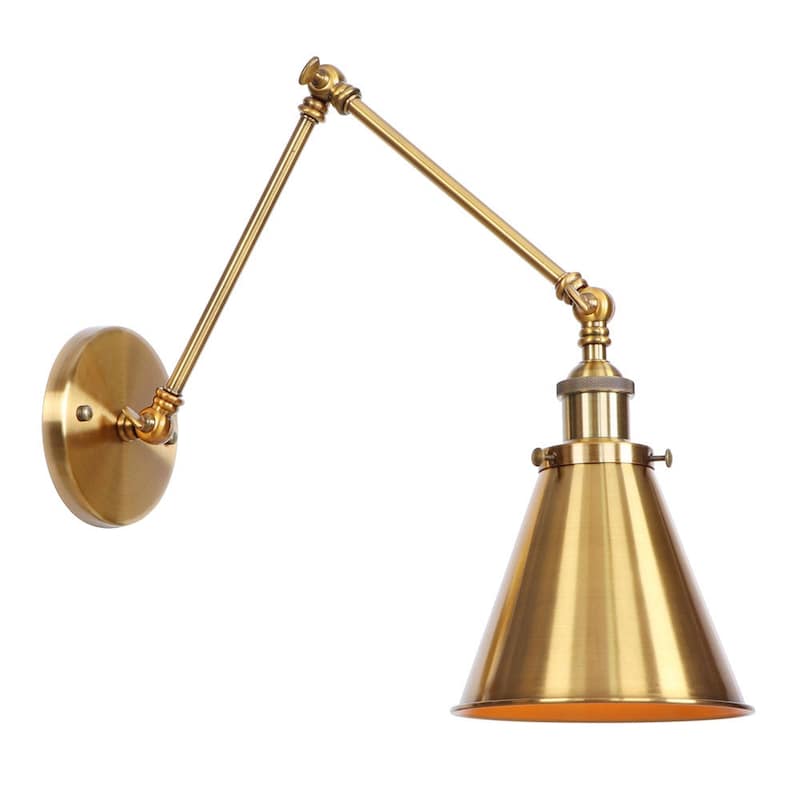 Industrial 1-Light Swing Arm Wall Sconce with Metal Cone Shade