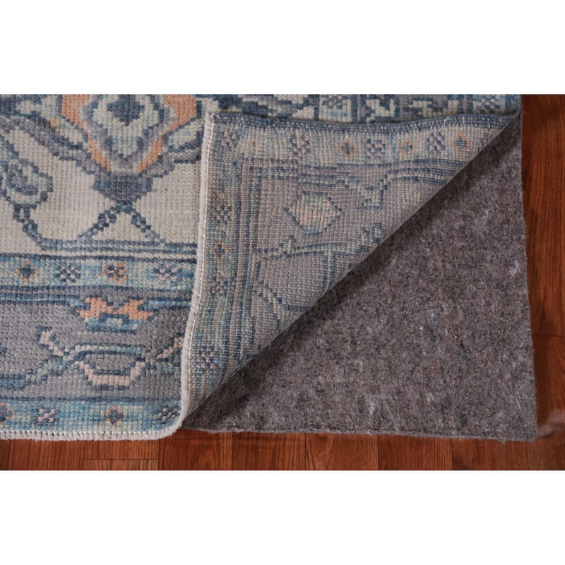 Hand Knotted Oriental 100% Wool Carpet Transitional Geometric Beige & Ivories Oushak Runner Rug - 14' 11'' X 3' 2''